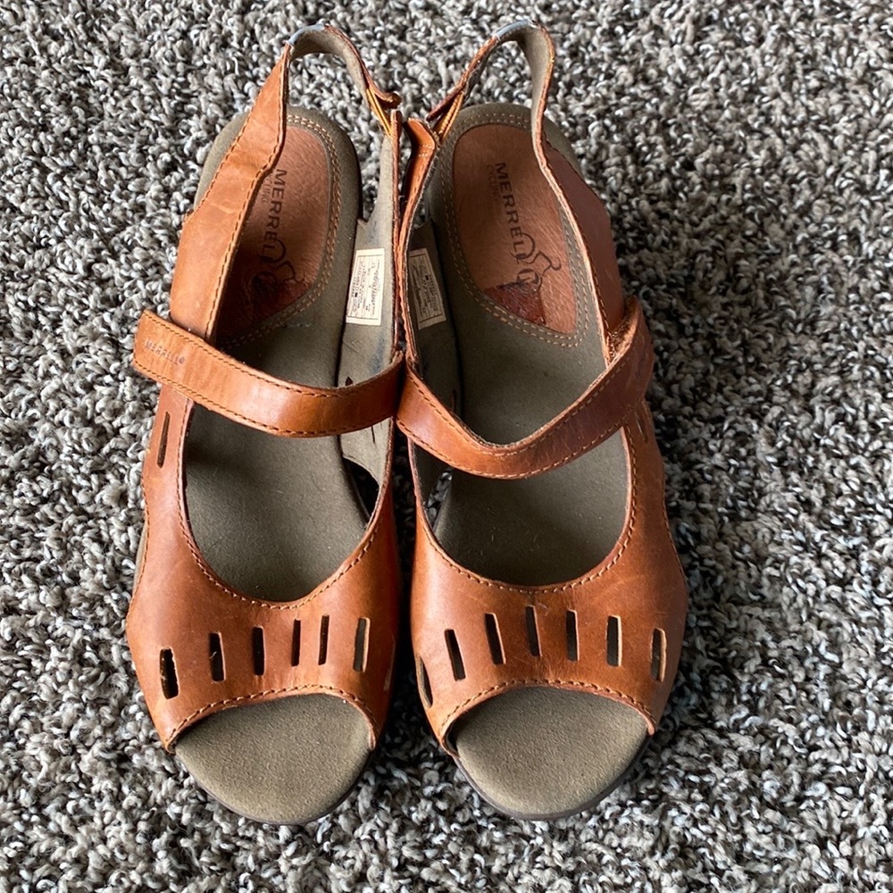 Merrell evera chase tan leather heel